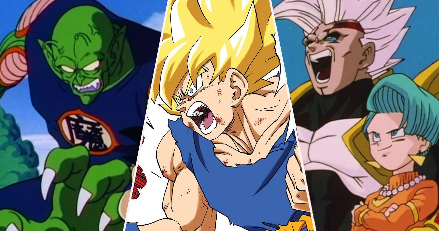 Demon King Piccolo, Super Saiyan Goku, Baby Vegeta, and Bulma