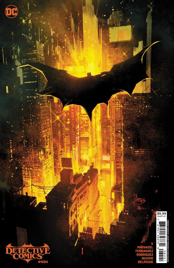 Detective Comics #1084 Cover showing Batman gliding over Gotham City
