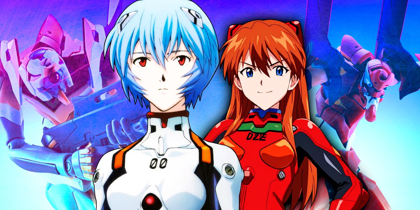 Evangelion's Rei and Asuka with Robot Spirits EVA unit figures in the background