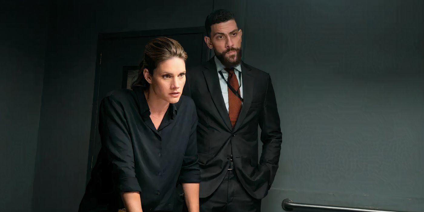 FBI Agents OA Zidan (Zeeko Zaki) and Maggie Bell (Missy Peregrym) in the interrogation room in FBI episode "Hacktivist"