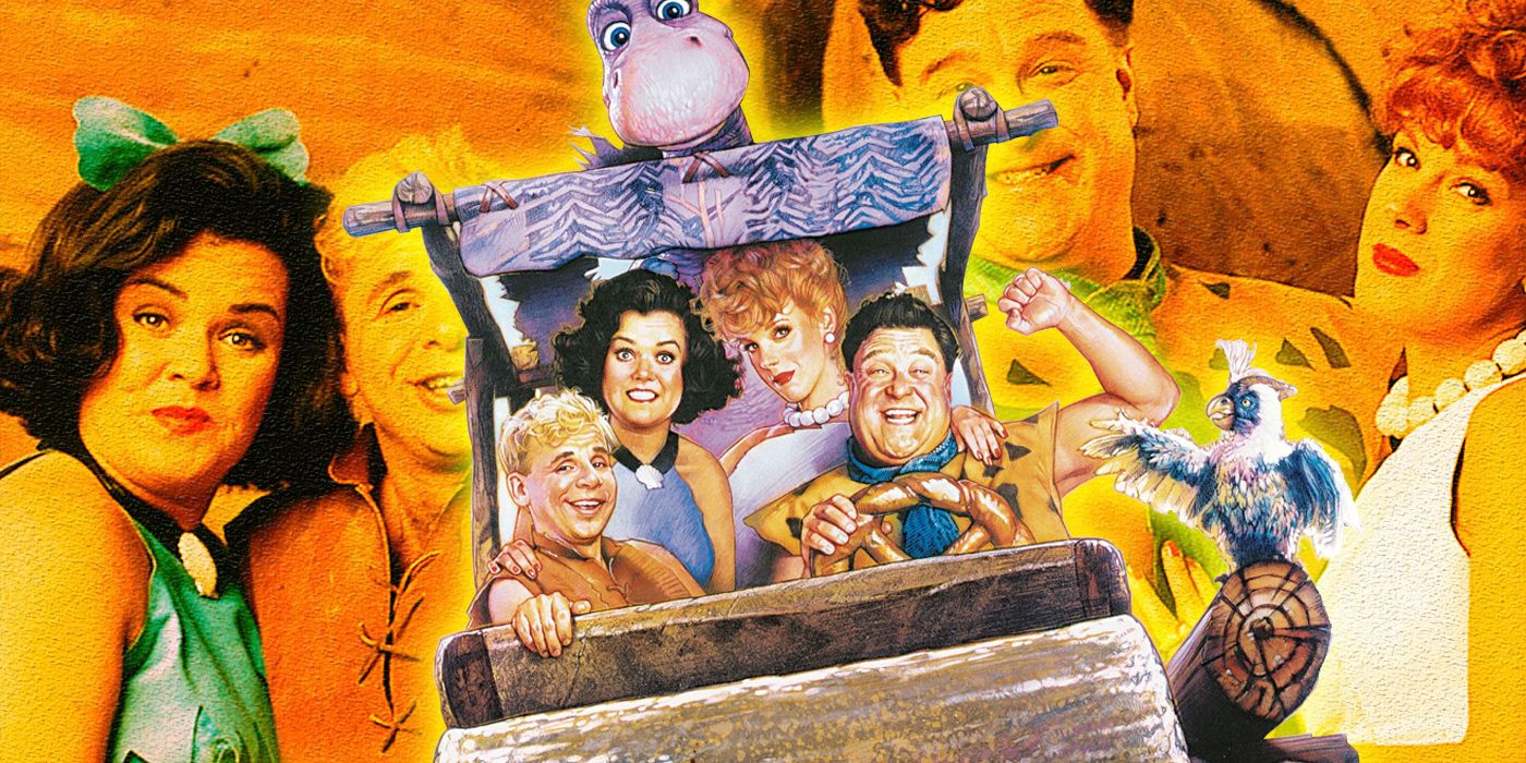 Fred drives his car with his friends and family in The Flintstones