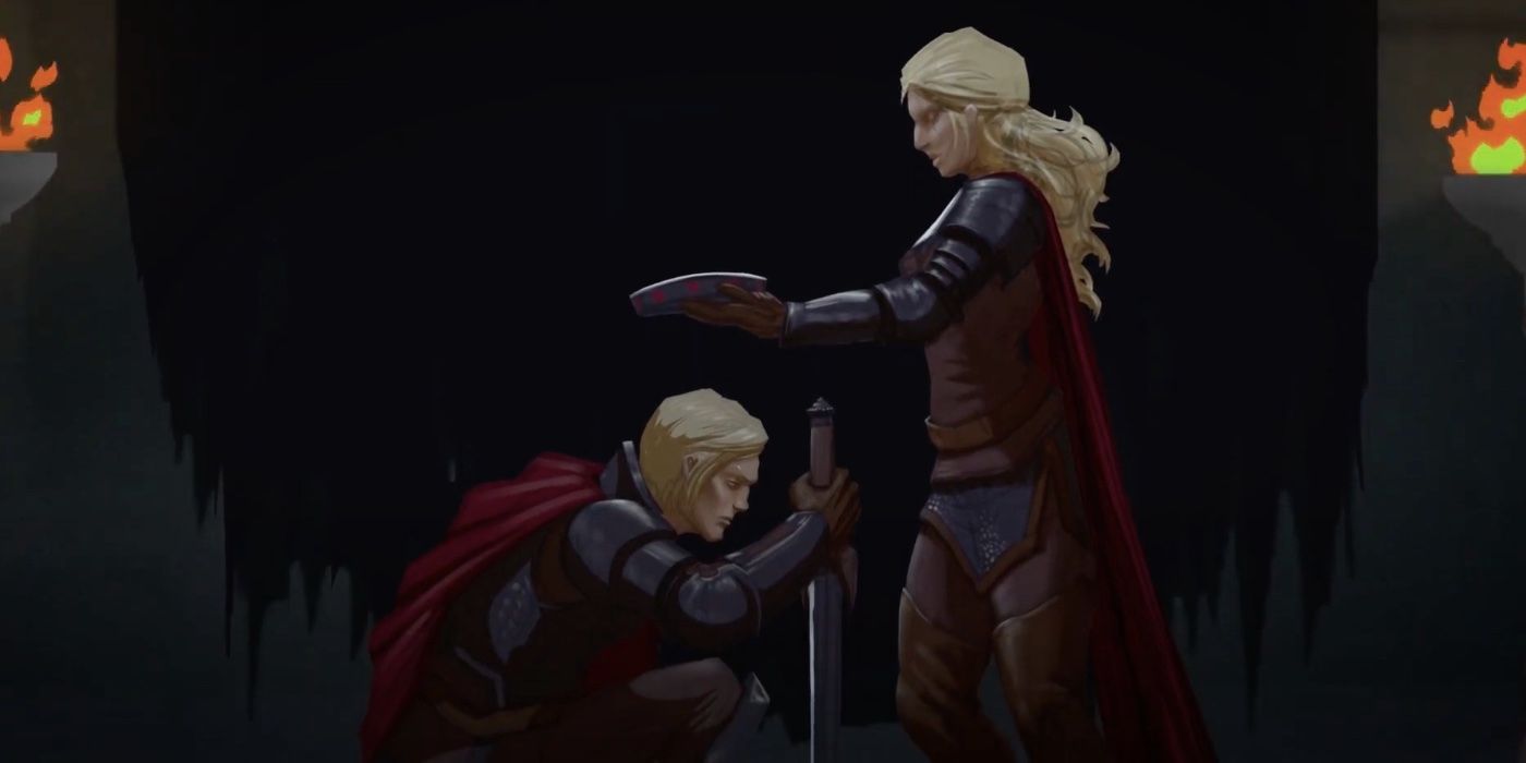 Visenya Targaryen crowning Aegon Targaryen in Game of Thrones: Conquest and Rebellion