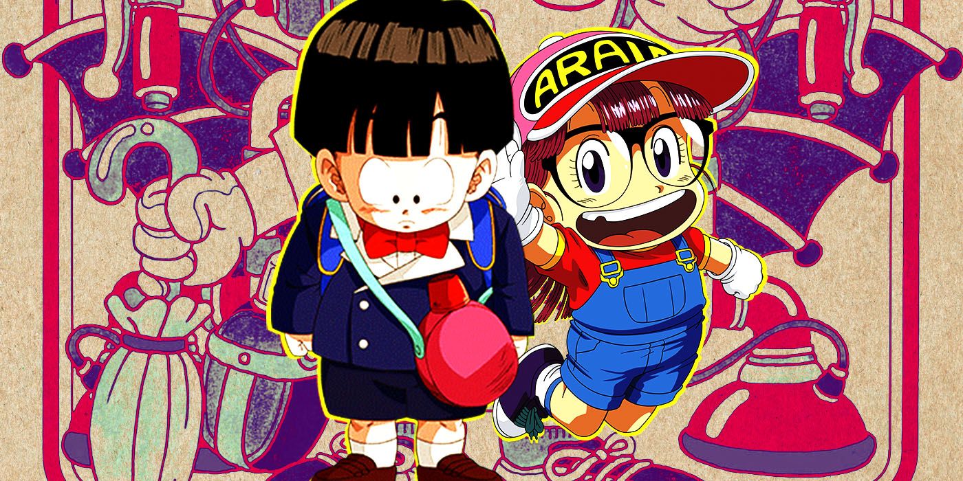 Dragon Ball's Gohan as a child and Dr. Slump's Arale together in Akira Toriyama artwork