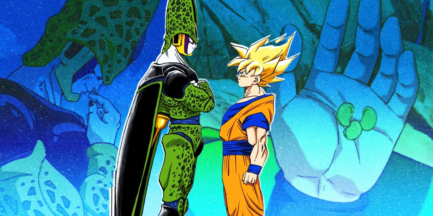 Goku. Cell, and Senzu Bean