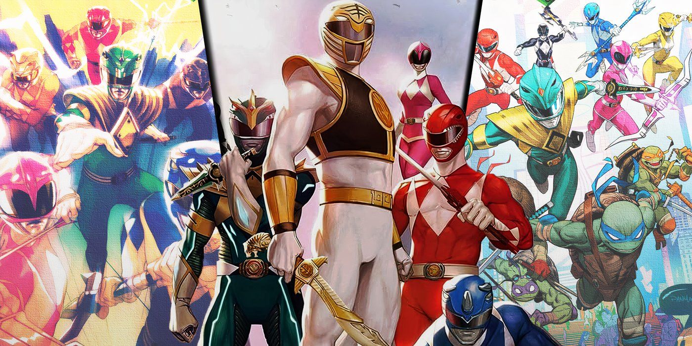 Split image of different eras of Power Rangers comics