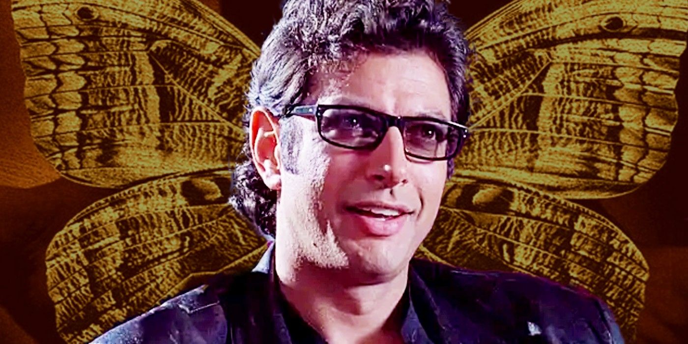 Ian Malcolm (Jeff Goldblum) sits entertained in front of a cover for Ray Bradbury's 