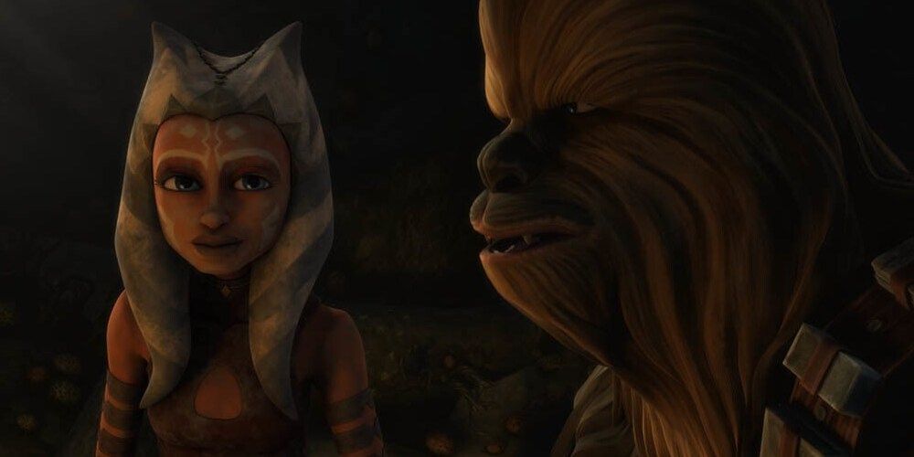 Ahsoka Tano sitting with Chewbacca in The Clone Wars