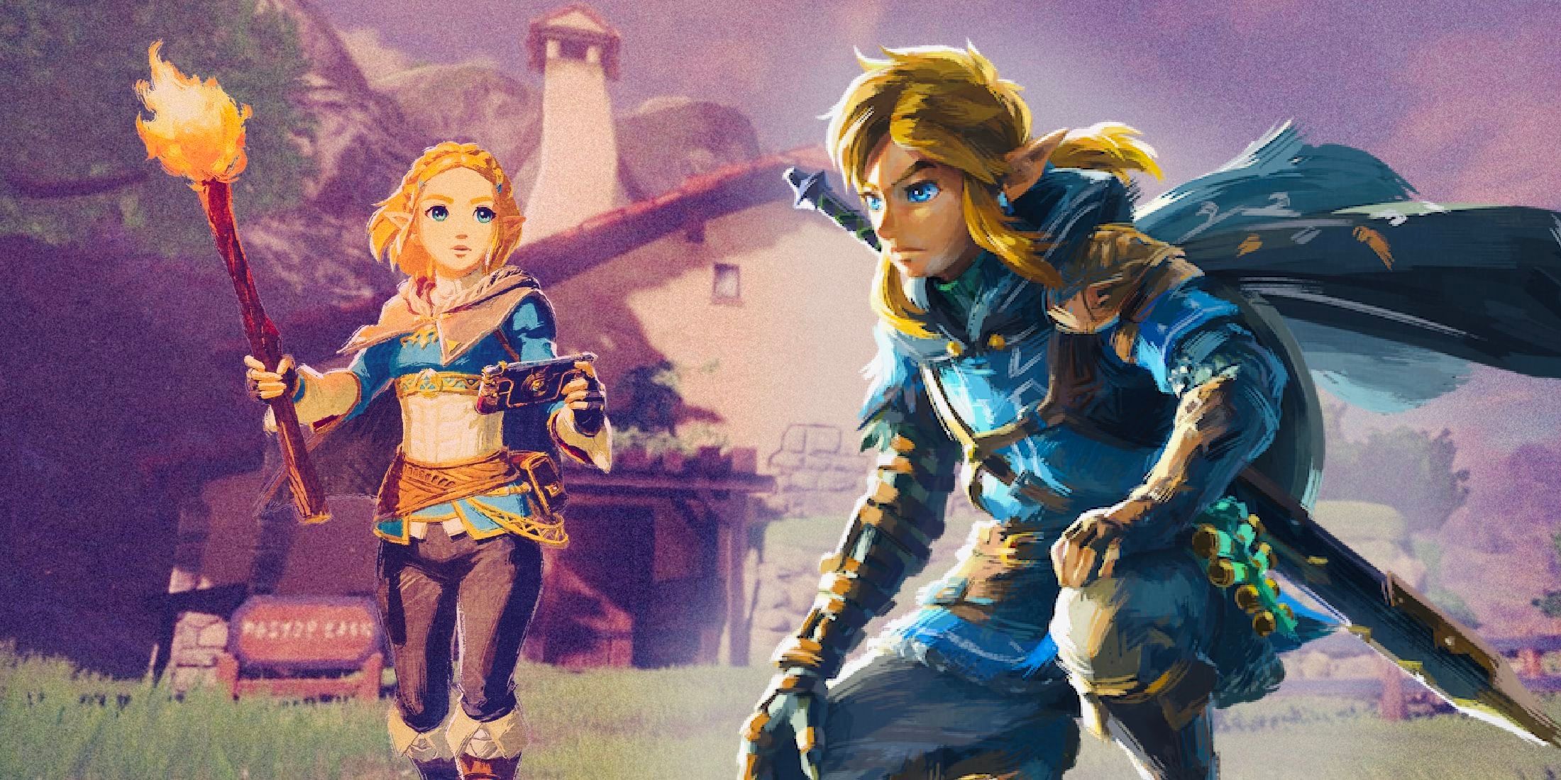 Link and Zelda living together in Hateno Village in Tears of the Kingdom
