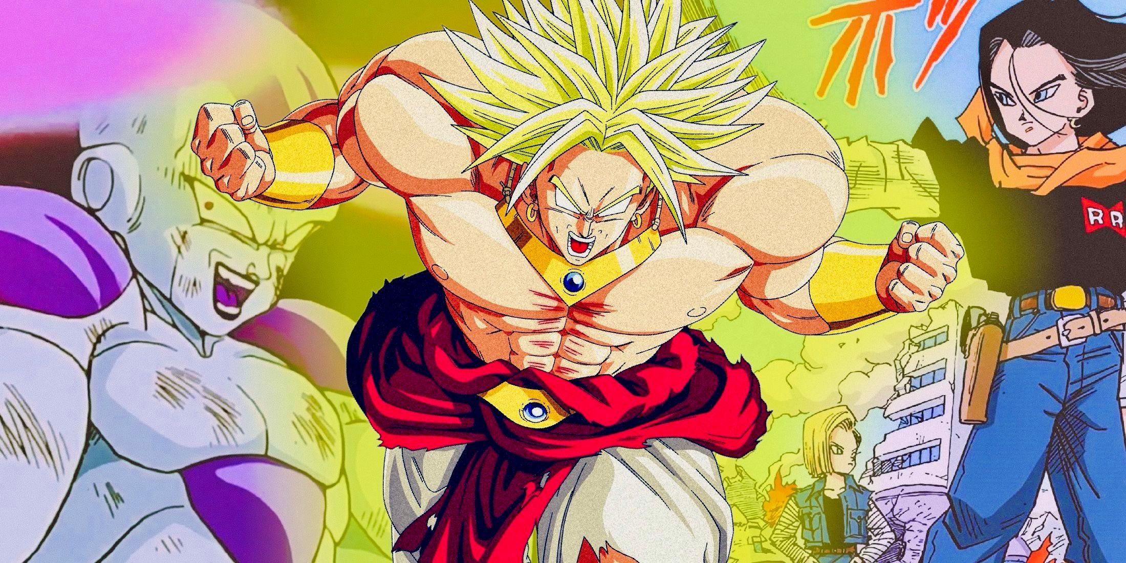 Broly SSj in Dragon Ball Z with Frieza and Androids 17 & 18
