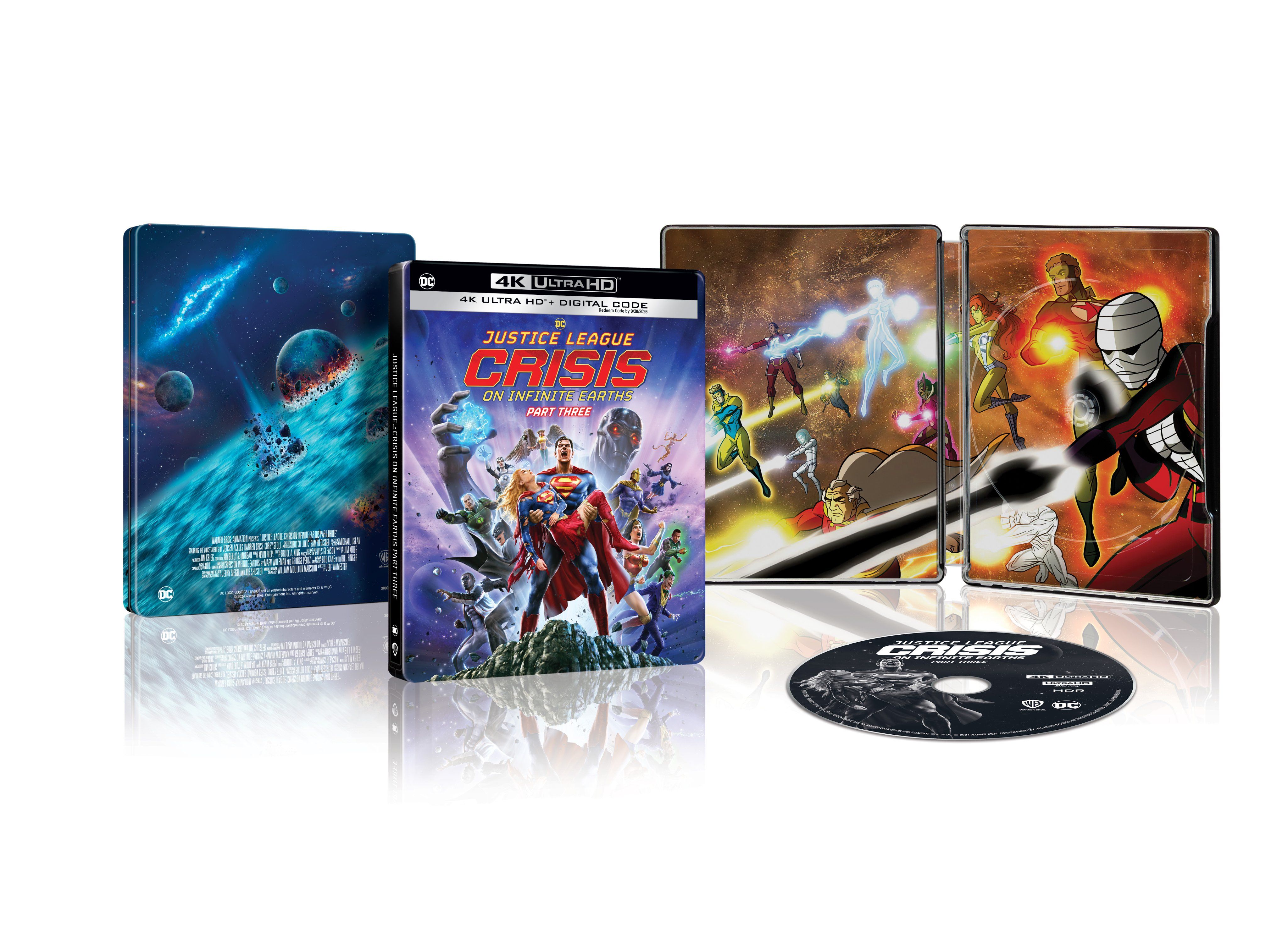 The 4K UHD steelbook packaging for Justice League: Crisis on Infinite Earths - Part Three.