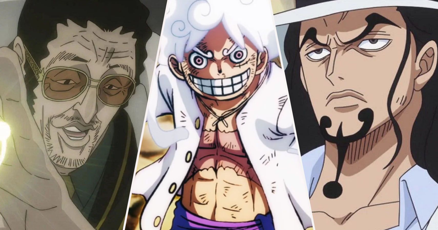 Kizaru, Gear 5 Luffy, and CP-0 Rob Lucci from One Piece