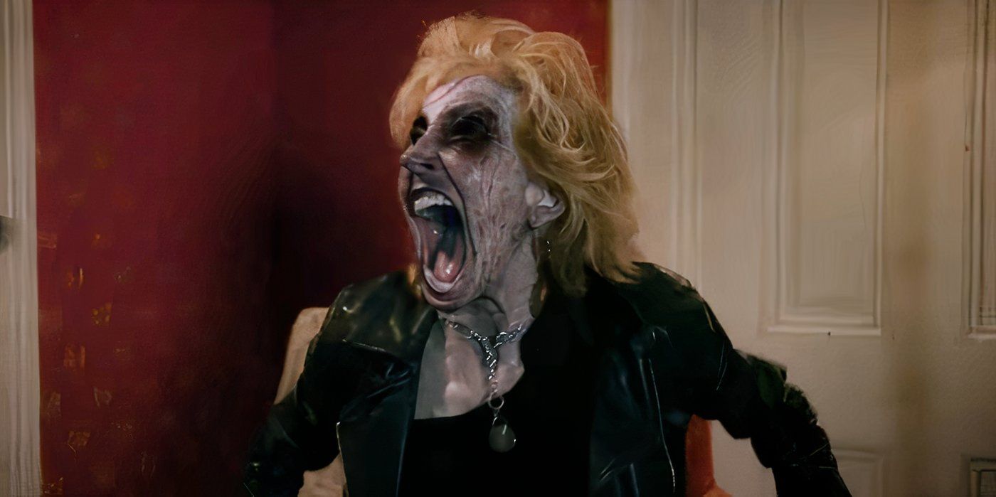 Lin Shaye in Scared to Death playing a screaming zombie