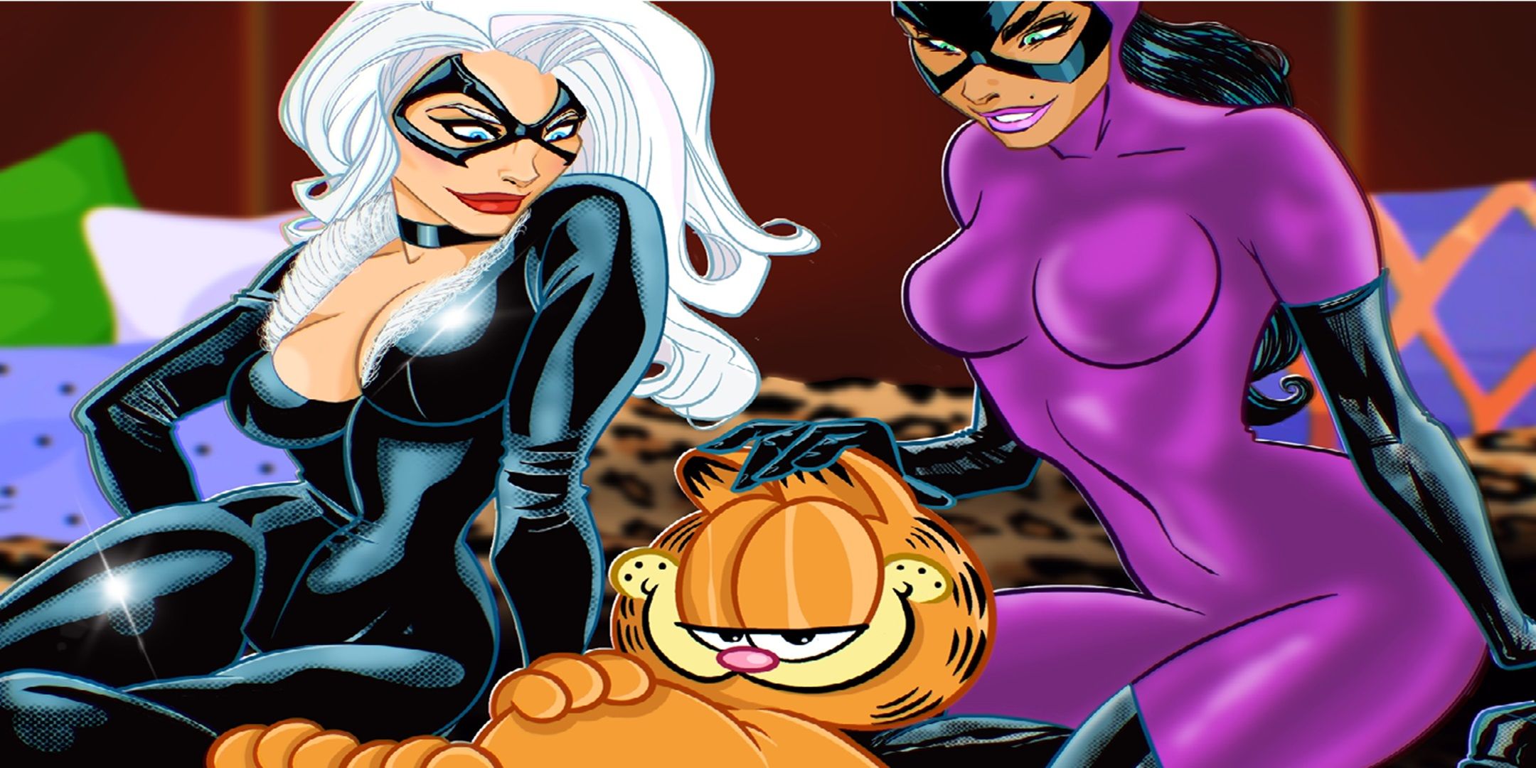 Garfield in the header with Black Cat and Catwoman