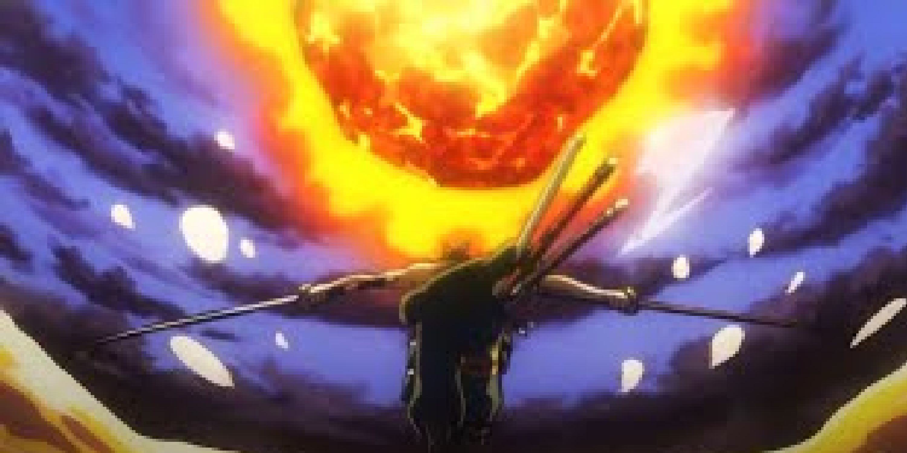 Fujitora brings down a meteor on Zoro with the Press-Press Fruit in One Piece.