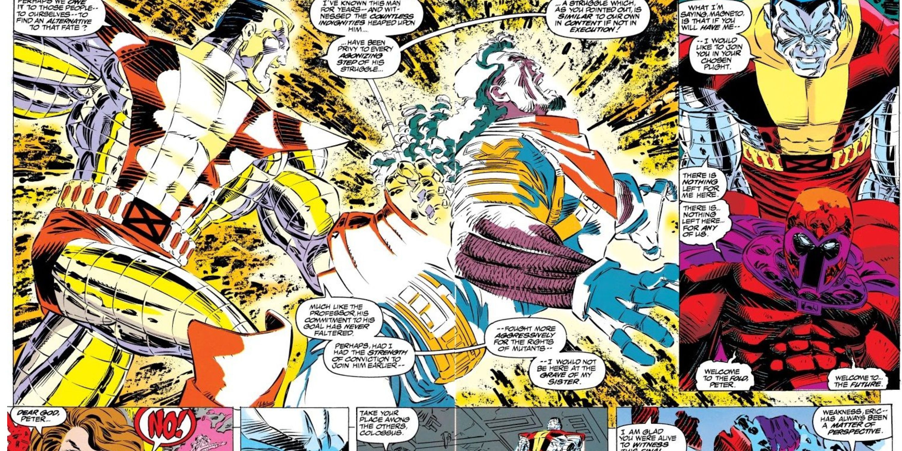 Colossus dá um soco em Bishop e depois se junta a Magneto