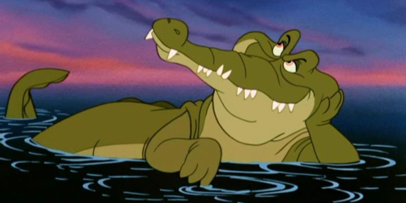 Tick-Tock the crocodile lying in the water in Peter Pan