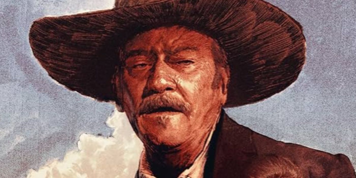 Artwork of John Wayne in the Shootist poster cropped
