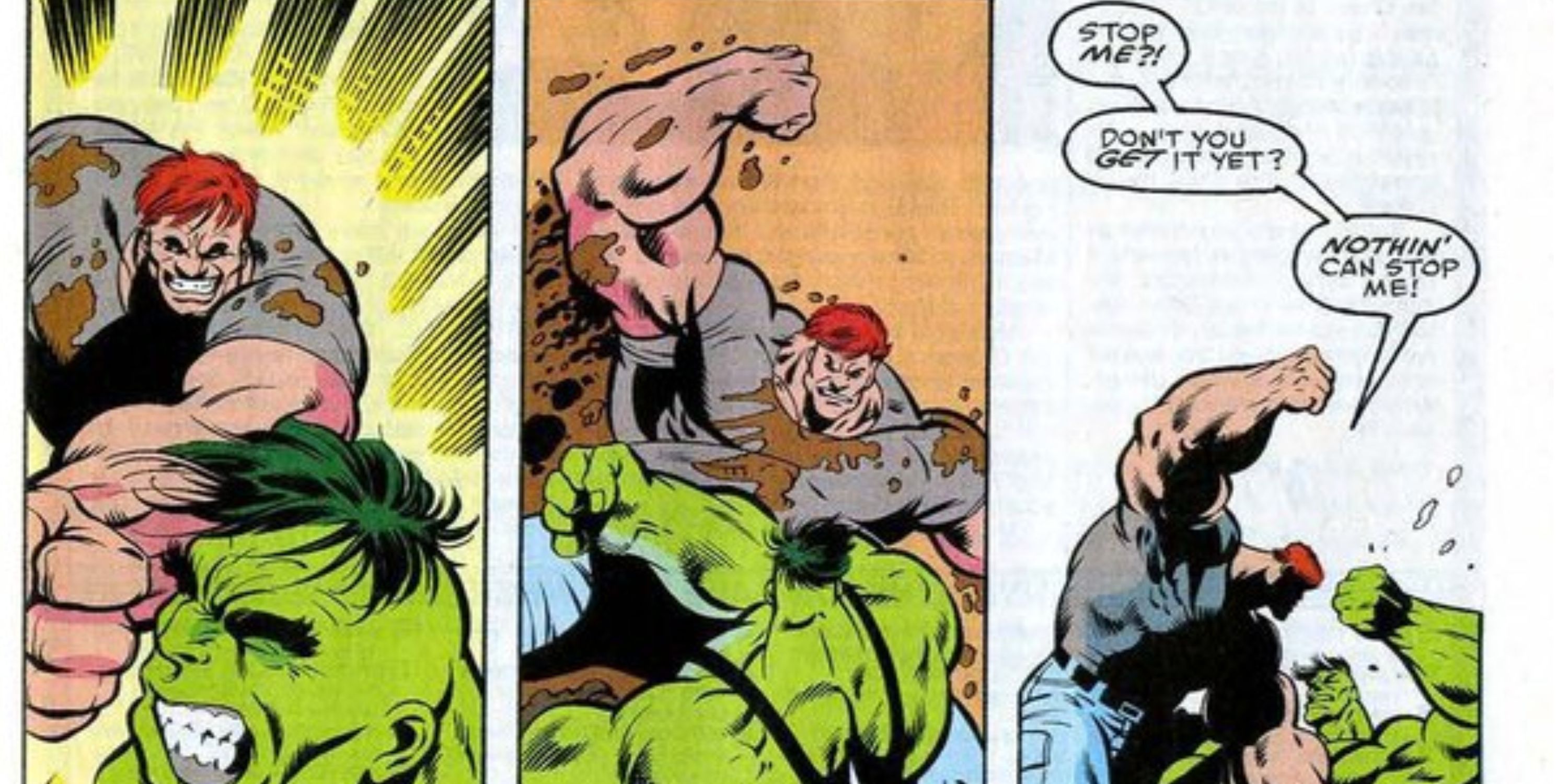 Juggernaut continually bashing the Hulk