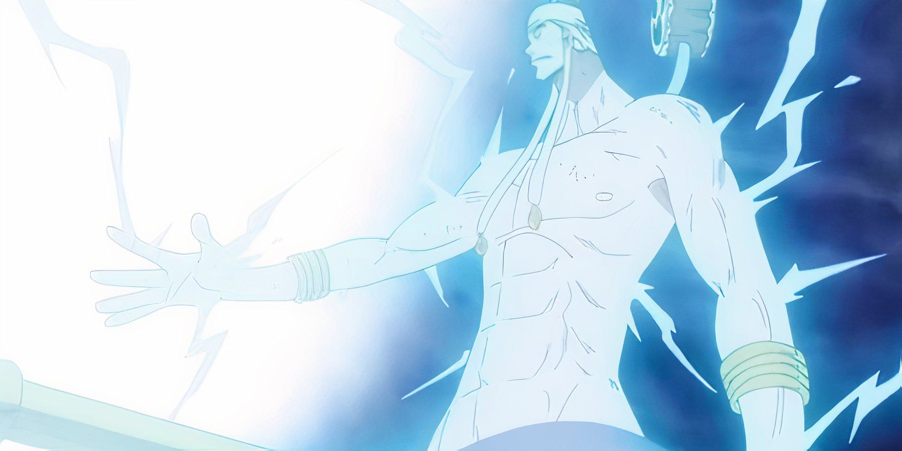 One Piece's Enel transforming his body into lightning with One Piece's Rumble-Rumble Fruit