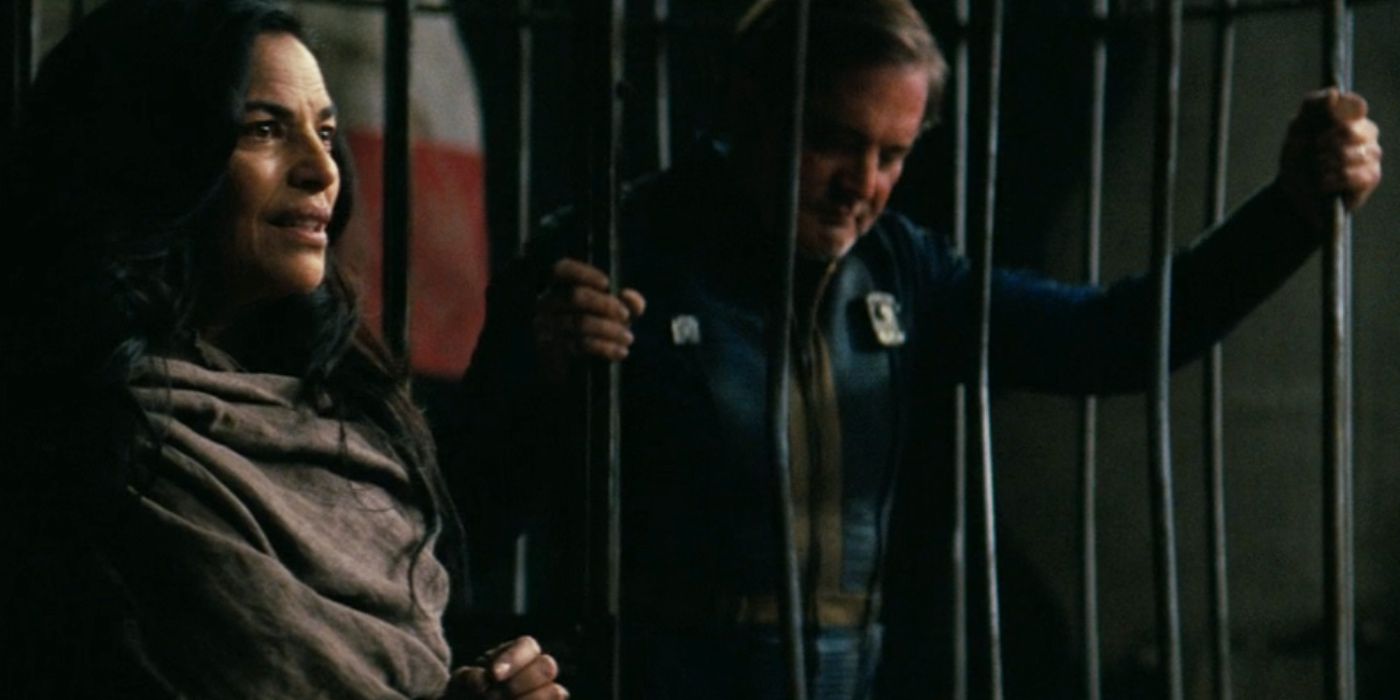 Moldaver talks to Lucy while Hank is stuck behind bars in Fallout (2024)
