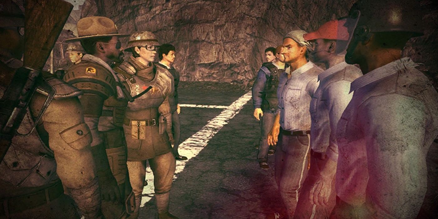 NCR Troopers meet the surrendering Powder Gangers in Fallout New Vegas