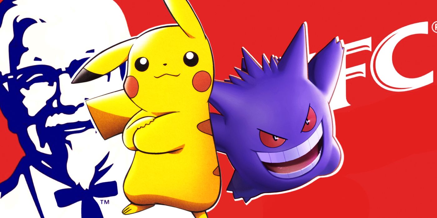 Pikachu and Gengar from Pokemon with the official KFC logo