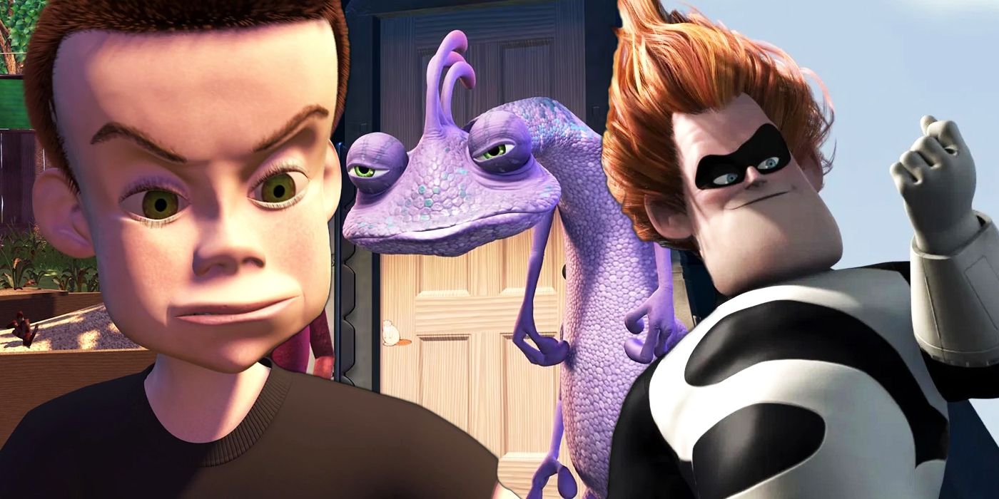Pixar villains Sid, Randall, and Syndrome