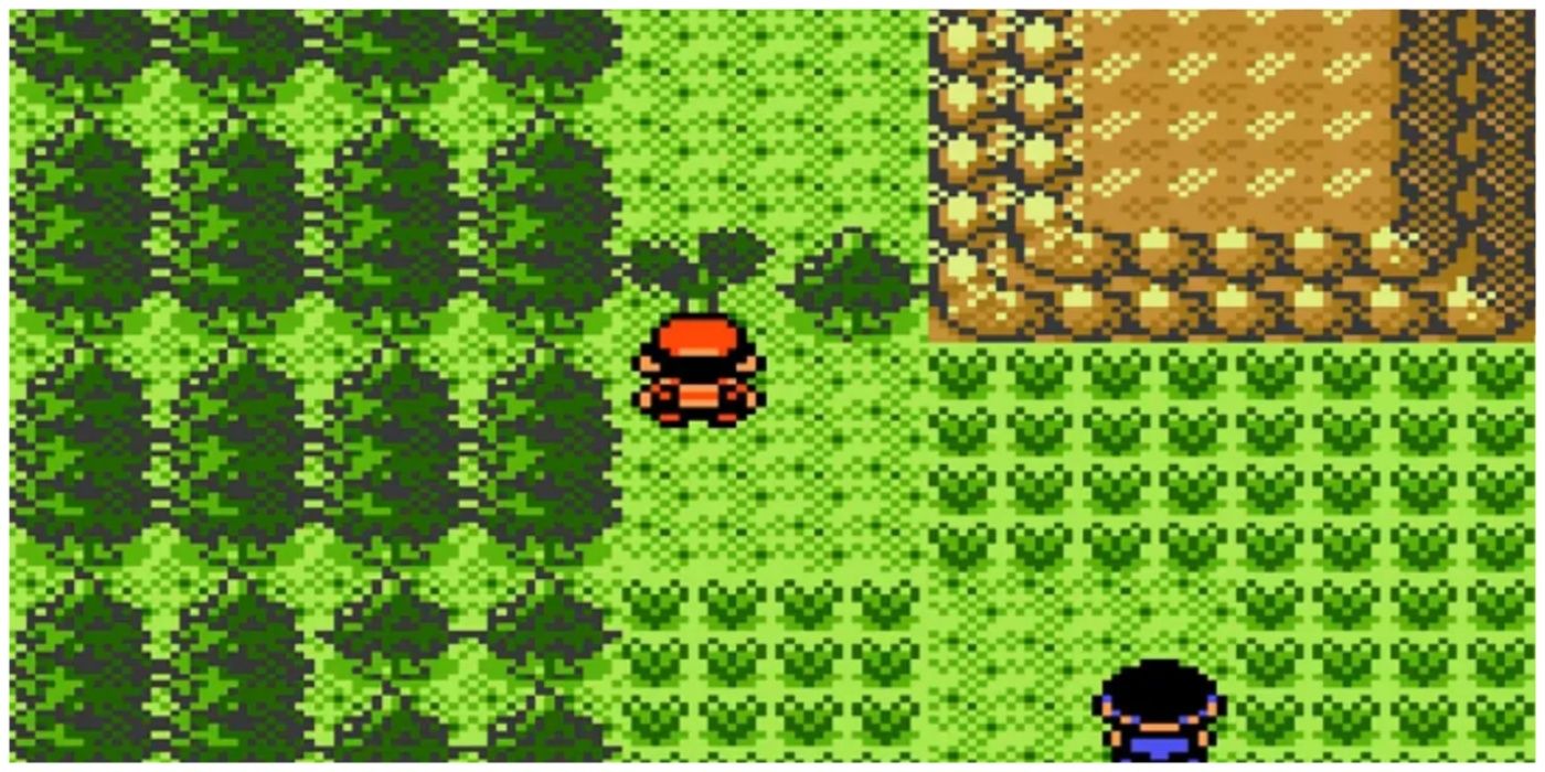 O personagem do jogador de Pokémon Gold e Silver enfrenta uma árvore que requer HM Cut.