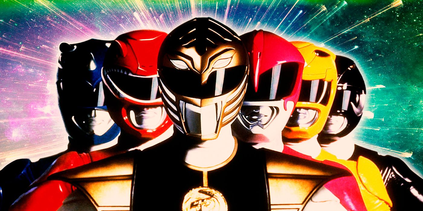 The Power Rangers line up behind the White Ranger in Mighty Morphin Power Rangers: The Movie
