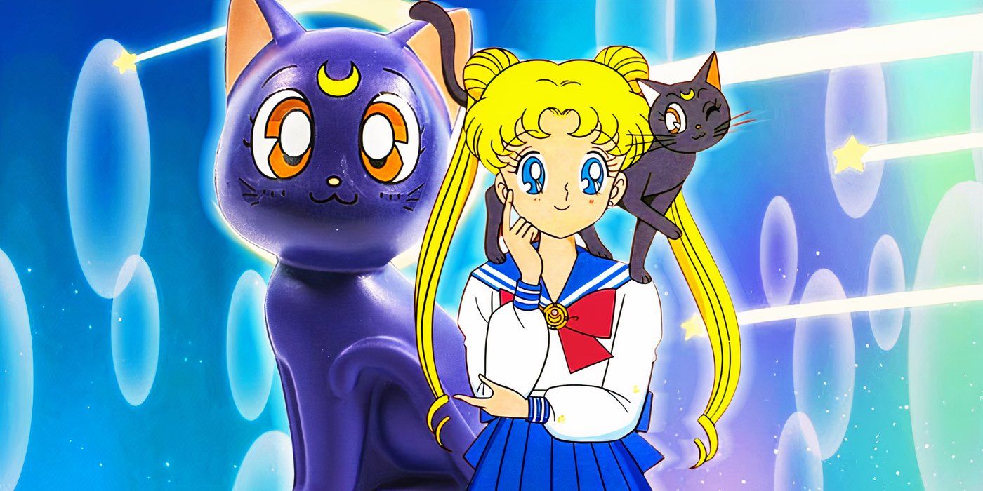 Sailor Moon's Usagi and Luna from the '90s anime series with Luna stress relief toy