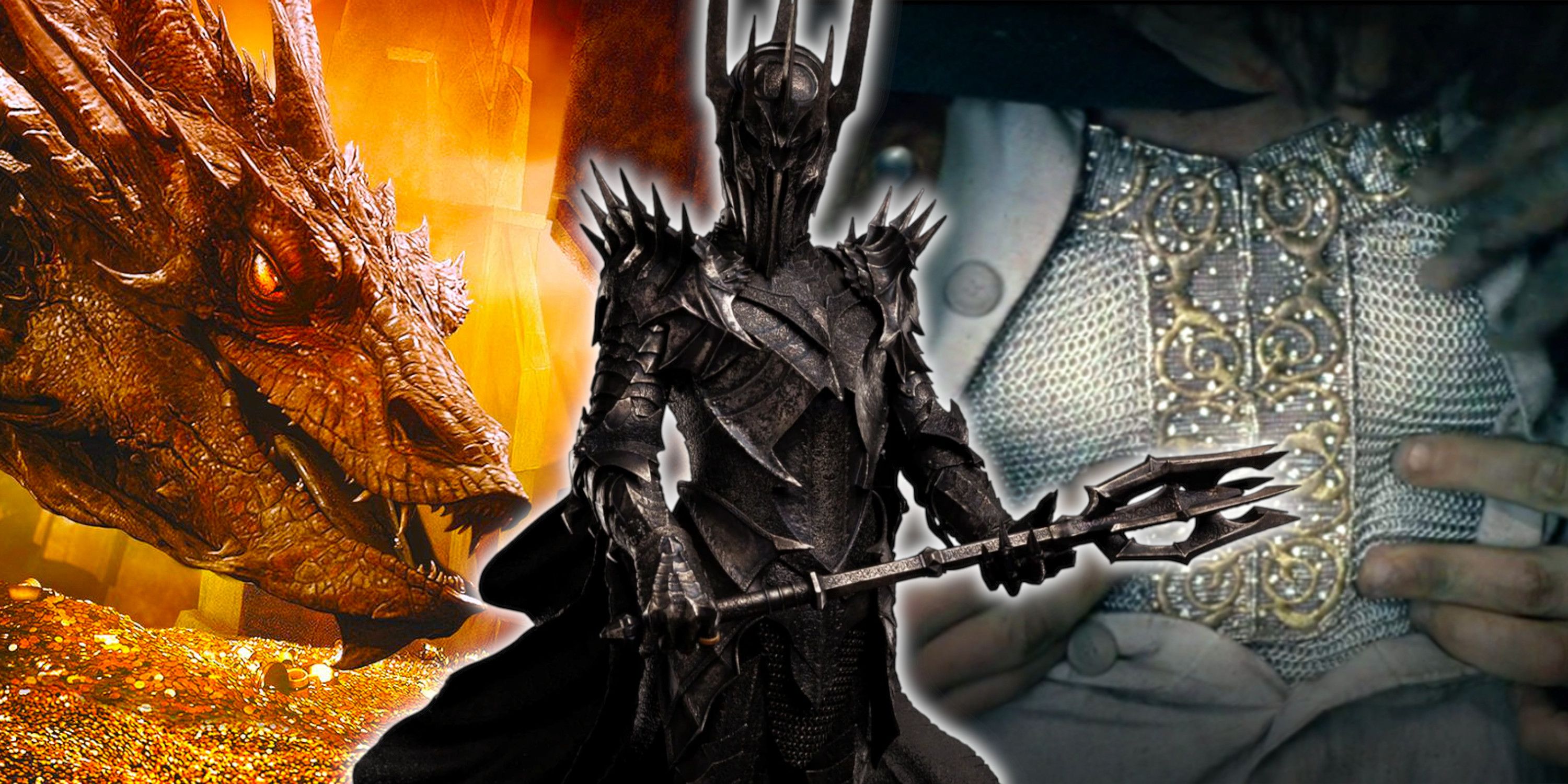 Sauron from The Lord of the Rings, Smaug from the Hobbit and Frodo's mithril shirt from The Lord of the Rings