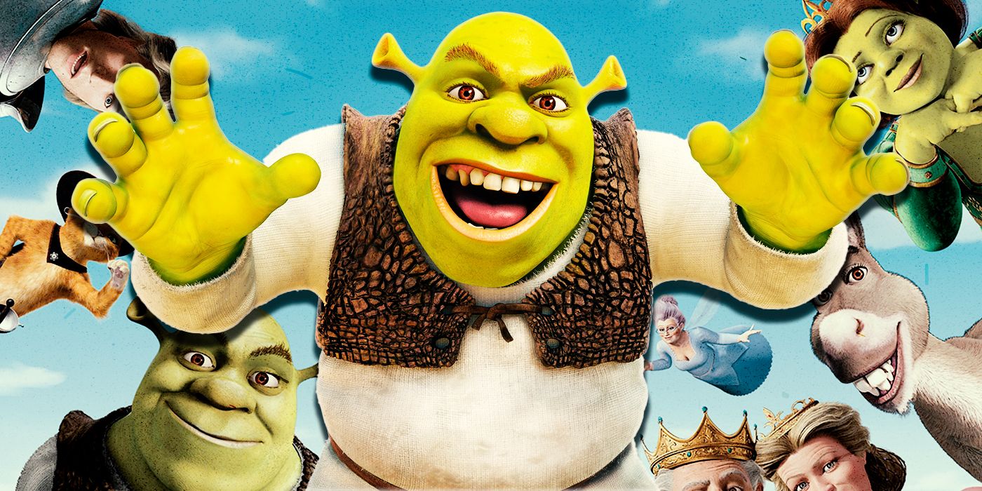 Shrek does his pose in front of his supporting cast in Shrek 2