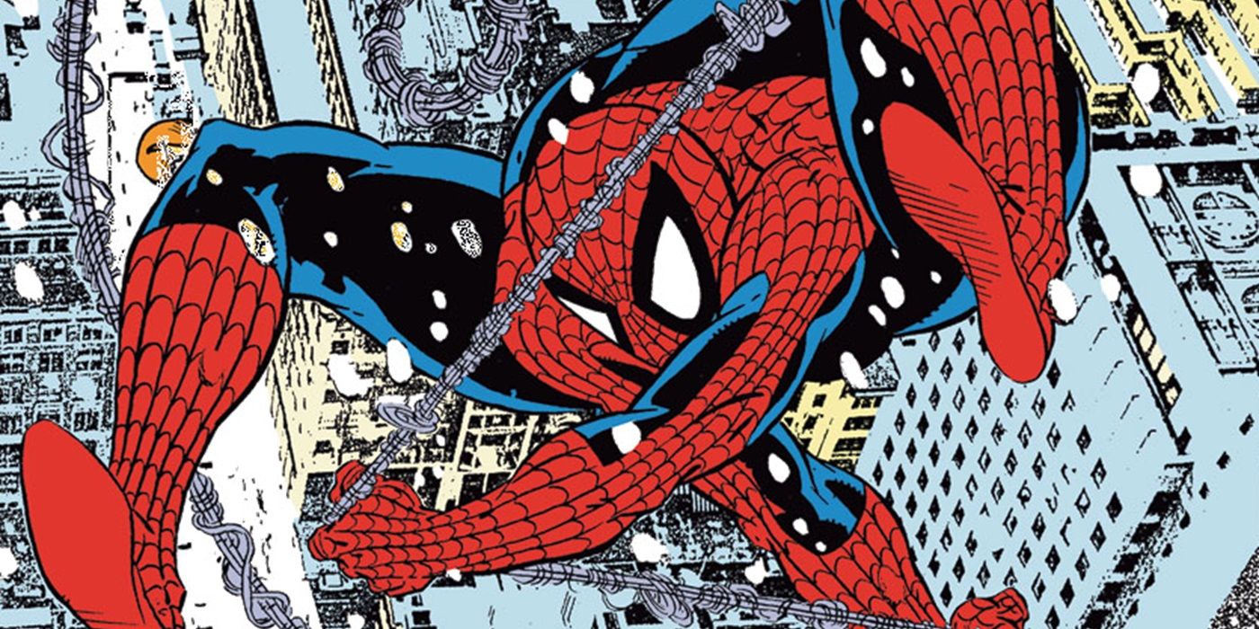 Spider-Man swinging through the city