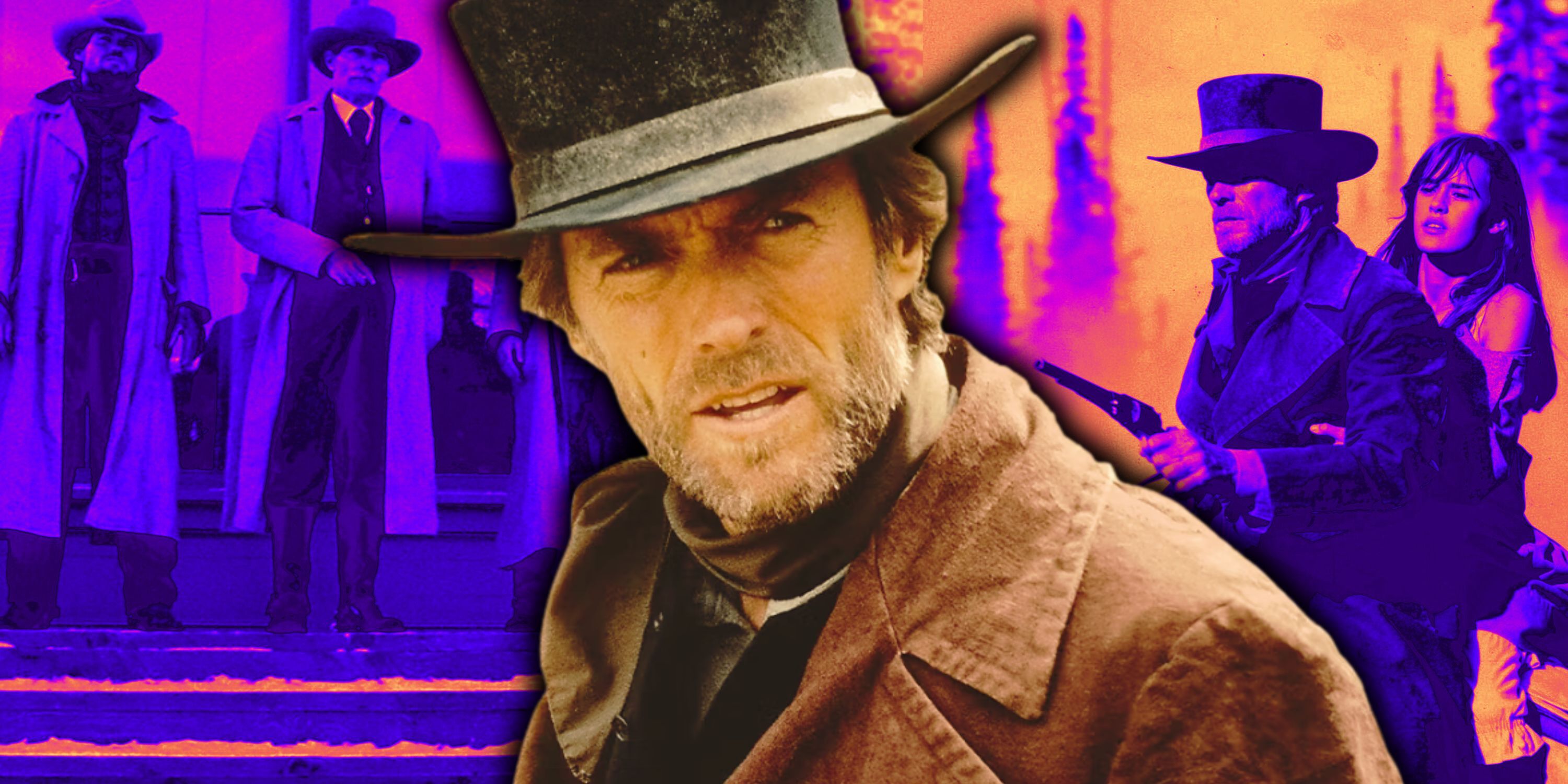Composite image scenes from Clint Eastwood's Pale Rider
