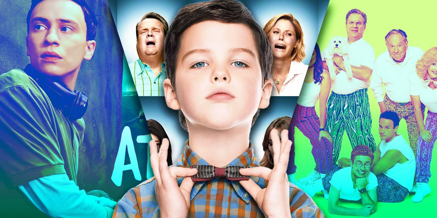 Split Images of Atypical, Modern Family, Young Sheldon, and The Goldbergs