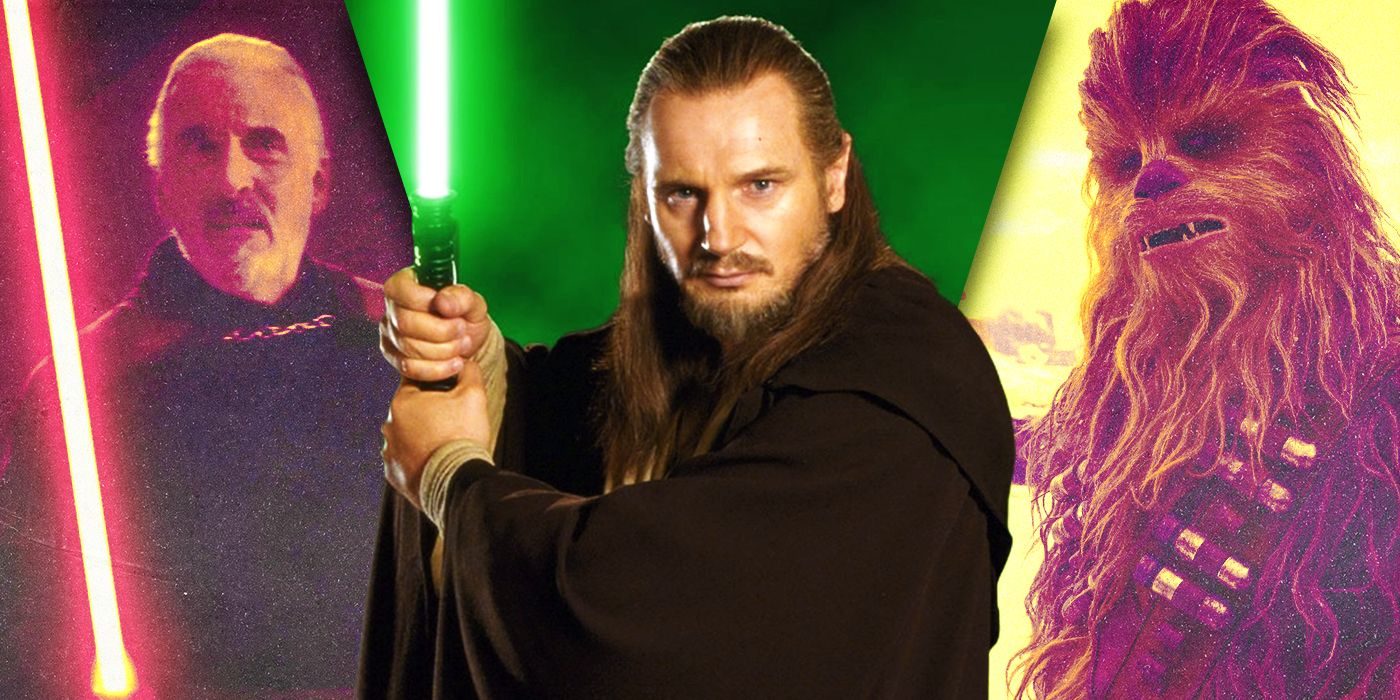 Split Images of Count Dooku, Qui Gon Jinn, and Chewbacca