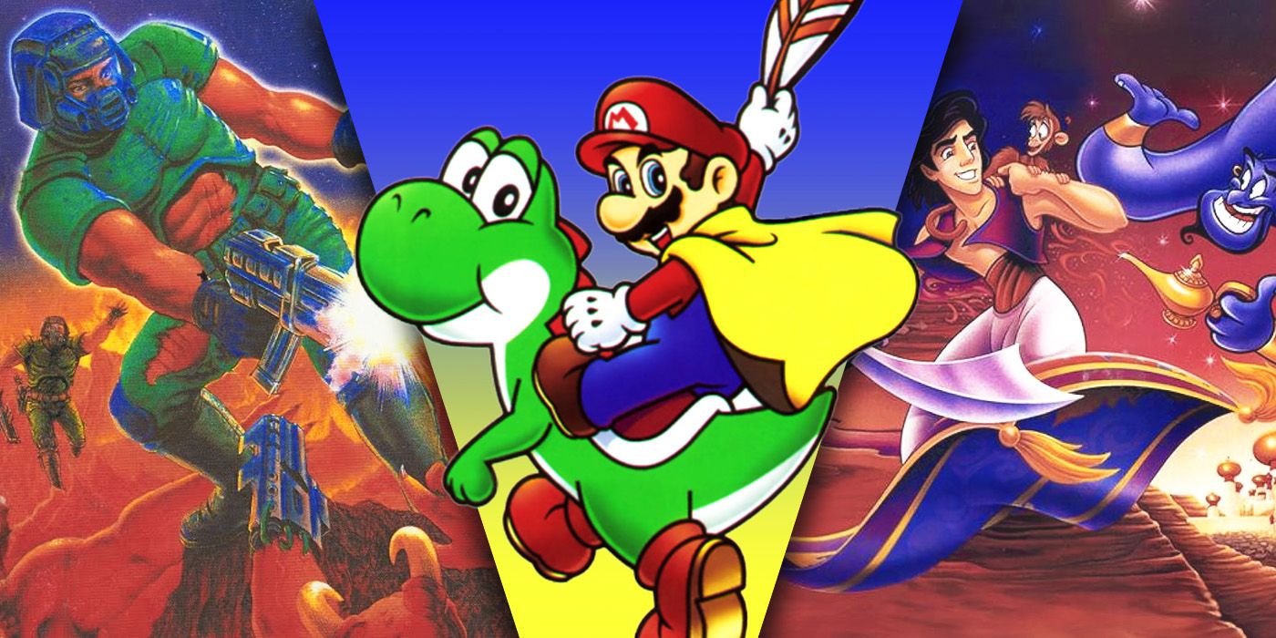 Split Images of DOOM, Super Mario World, and Aladdin
