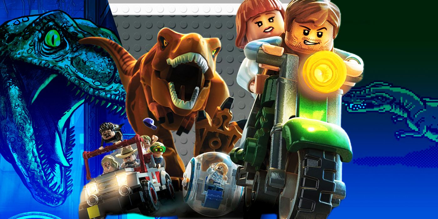 Split Images of LEGO Jurassic World, Jurassic World Aftermath, and Nintendo's Jurassic Park