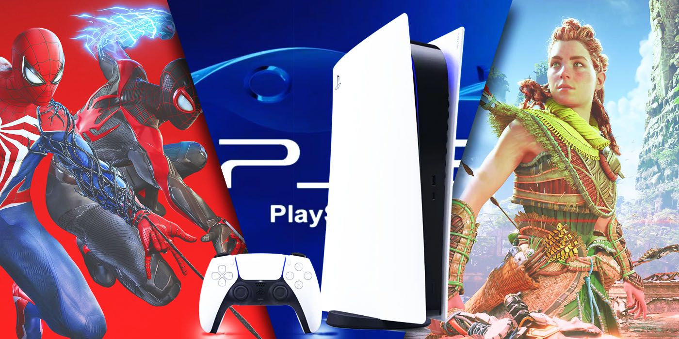 Split Images of Marvel's Spiderman 2, Playstation 5, Horizon Forbidden West