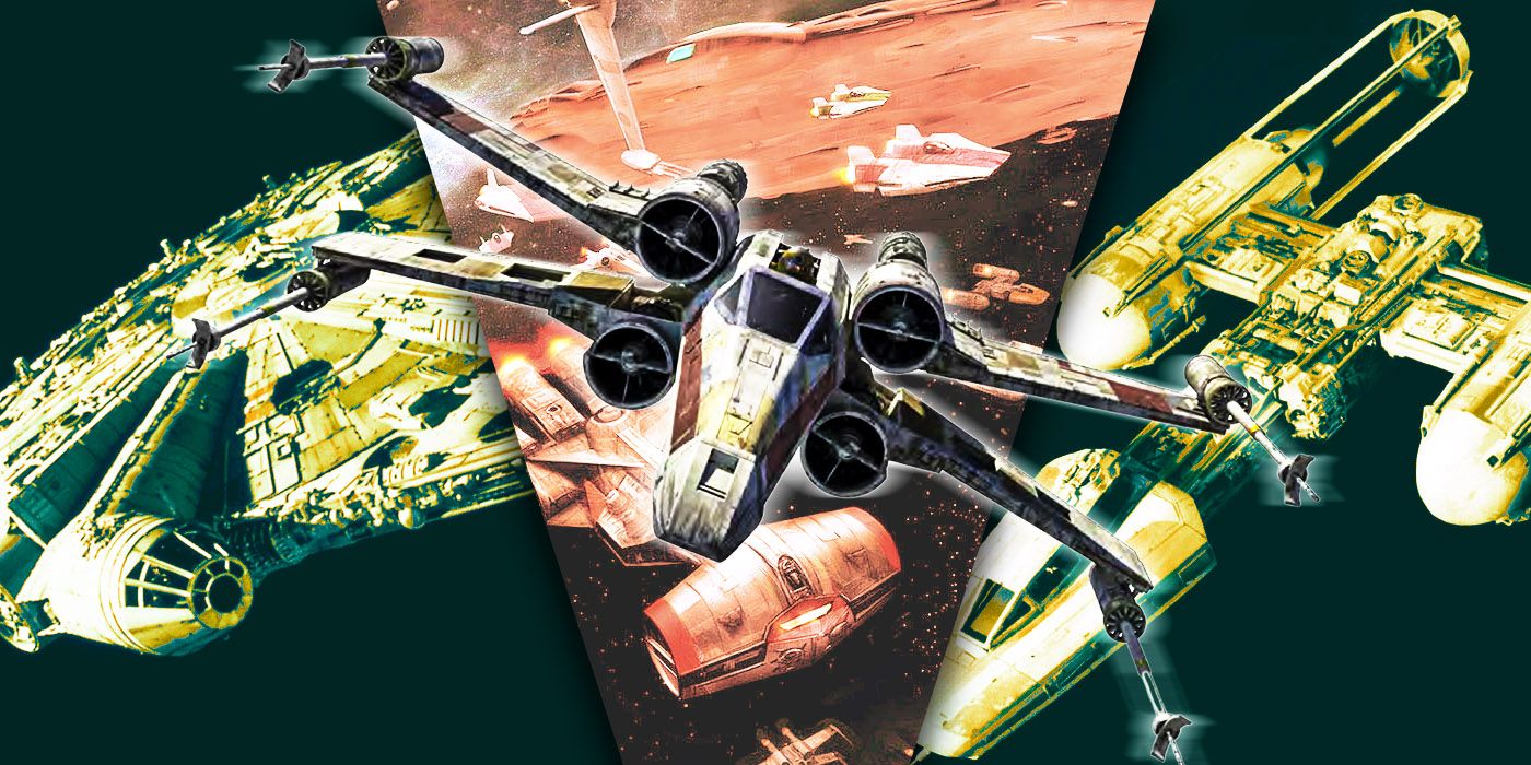 Split Images of Millenium Falcon, X Wing, and Y Fighter