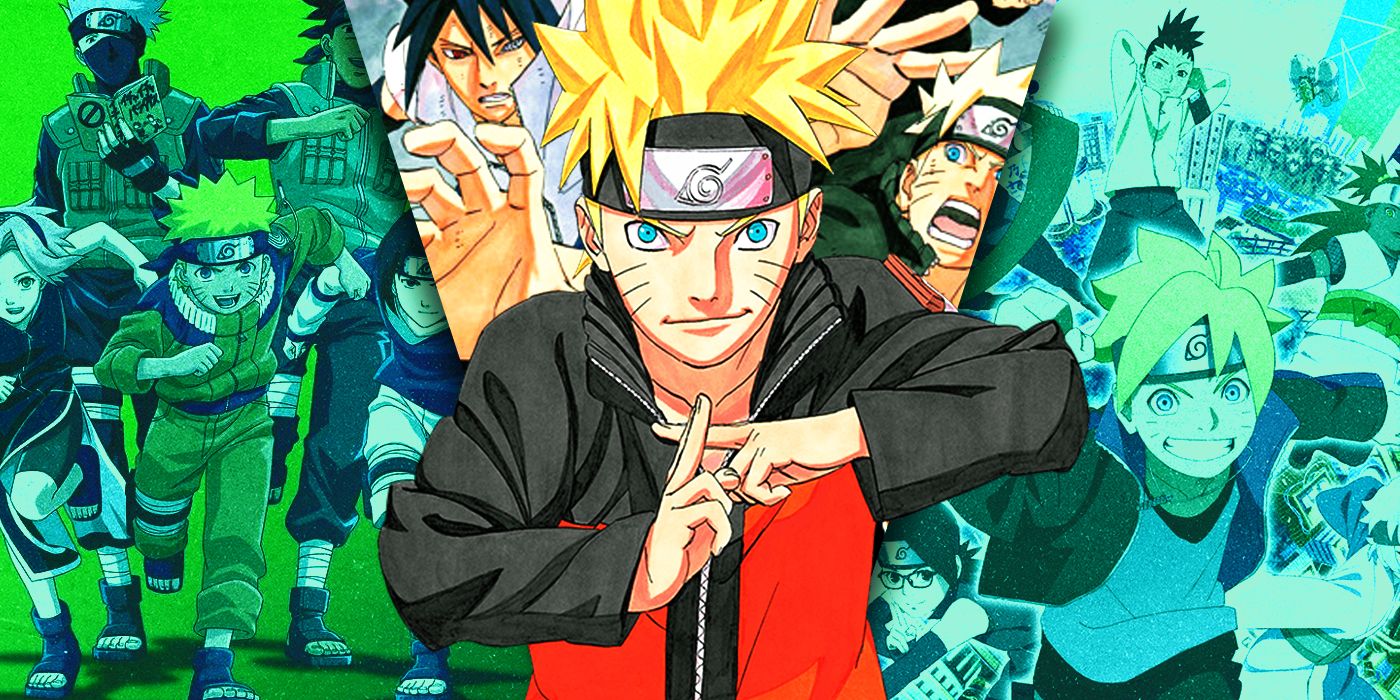 Split Images of Naruto, Naruto Shippuden, and Boruto