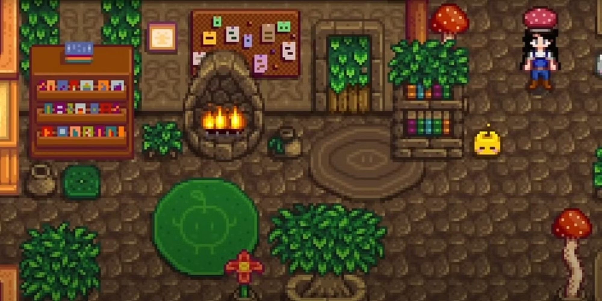 A casa do jogador é decorada com móveis do Catálogo do Feiticeiro em Stardew Valley.