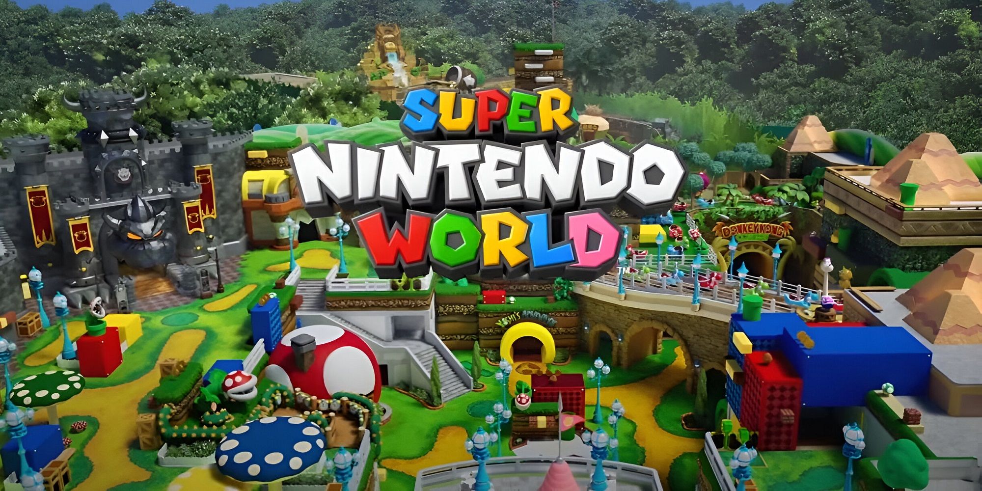 A concept preview art of Epic Universe's Super Nintendo World theme park.