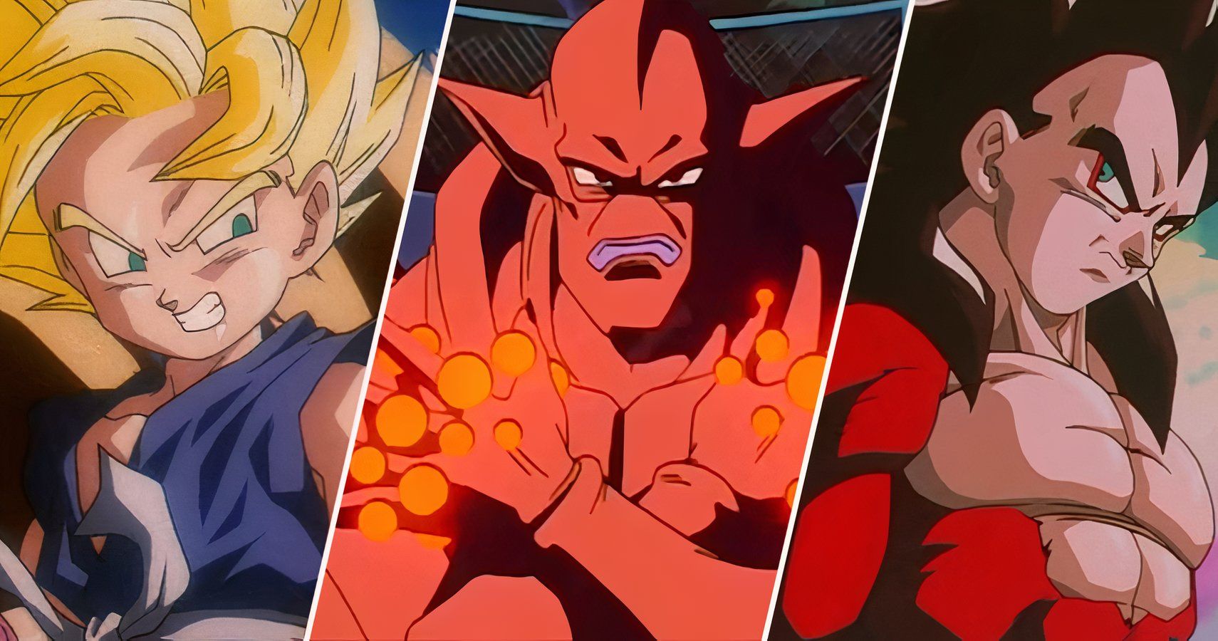 Super Saiyan Kid Goku, Nova Shenron, and Super Saiyan 4 Vegeta