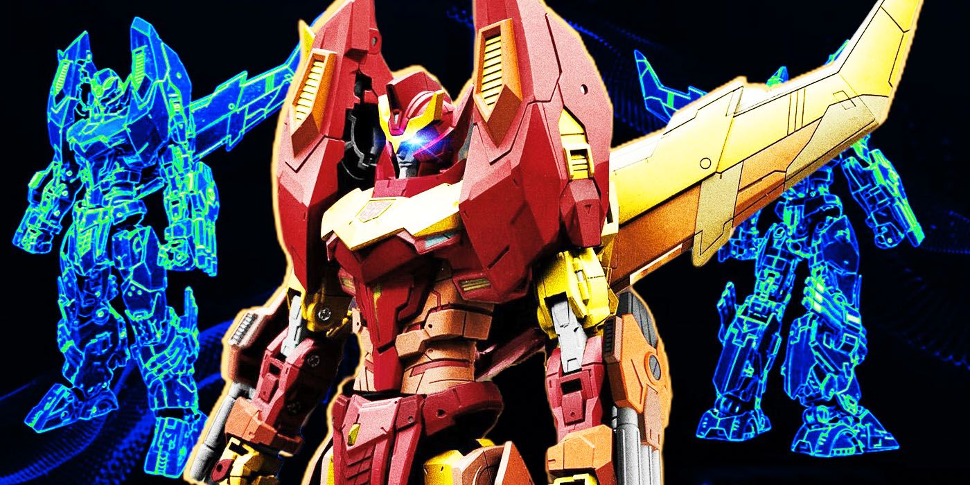 Concept art and figure for the Transformers T-Spark Rodimus Prime toy.