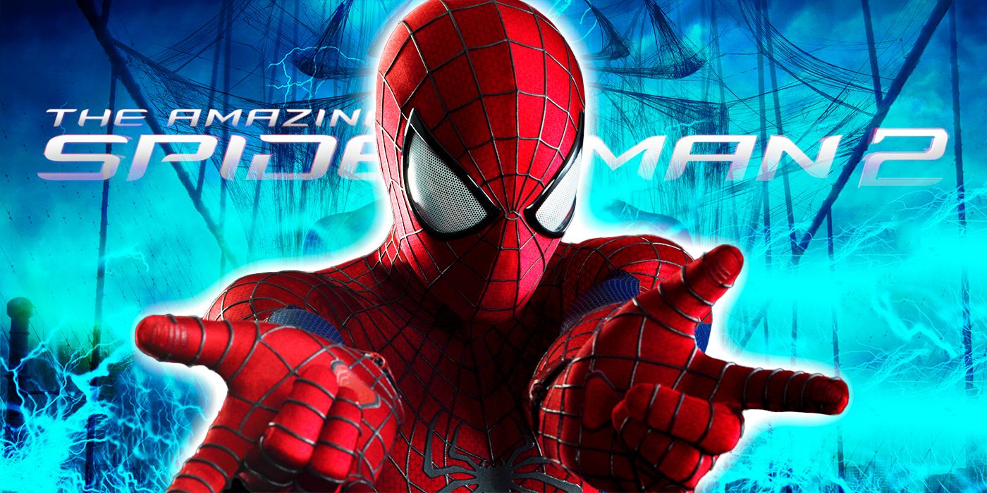 Spider-Man doing his signature pose in front of The Amazing Spider-Man 2 logo