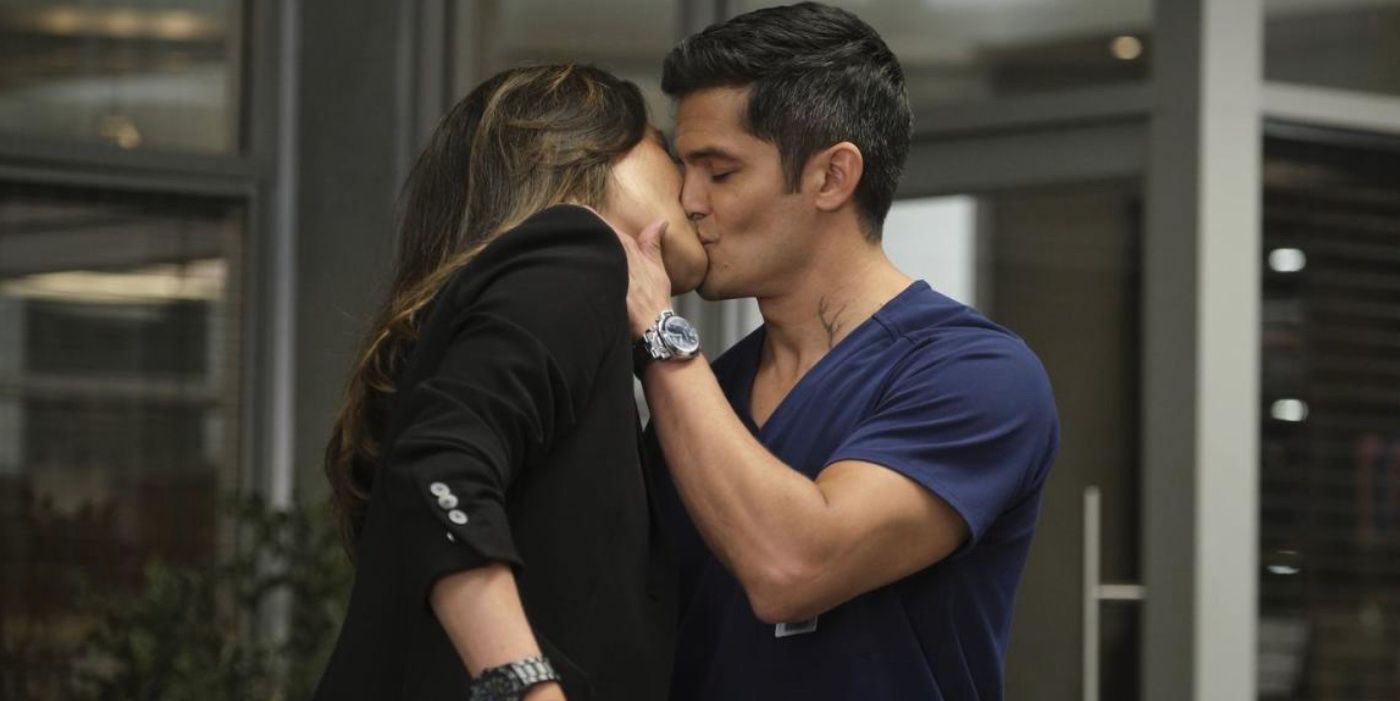 Neil Melendez and Audrey Lim kissing on The Good Doctor