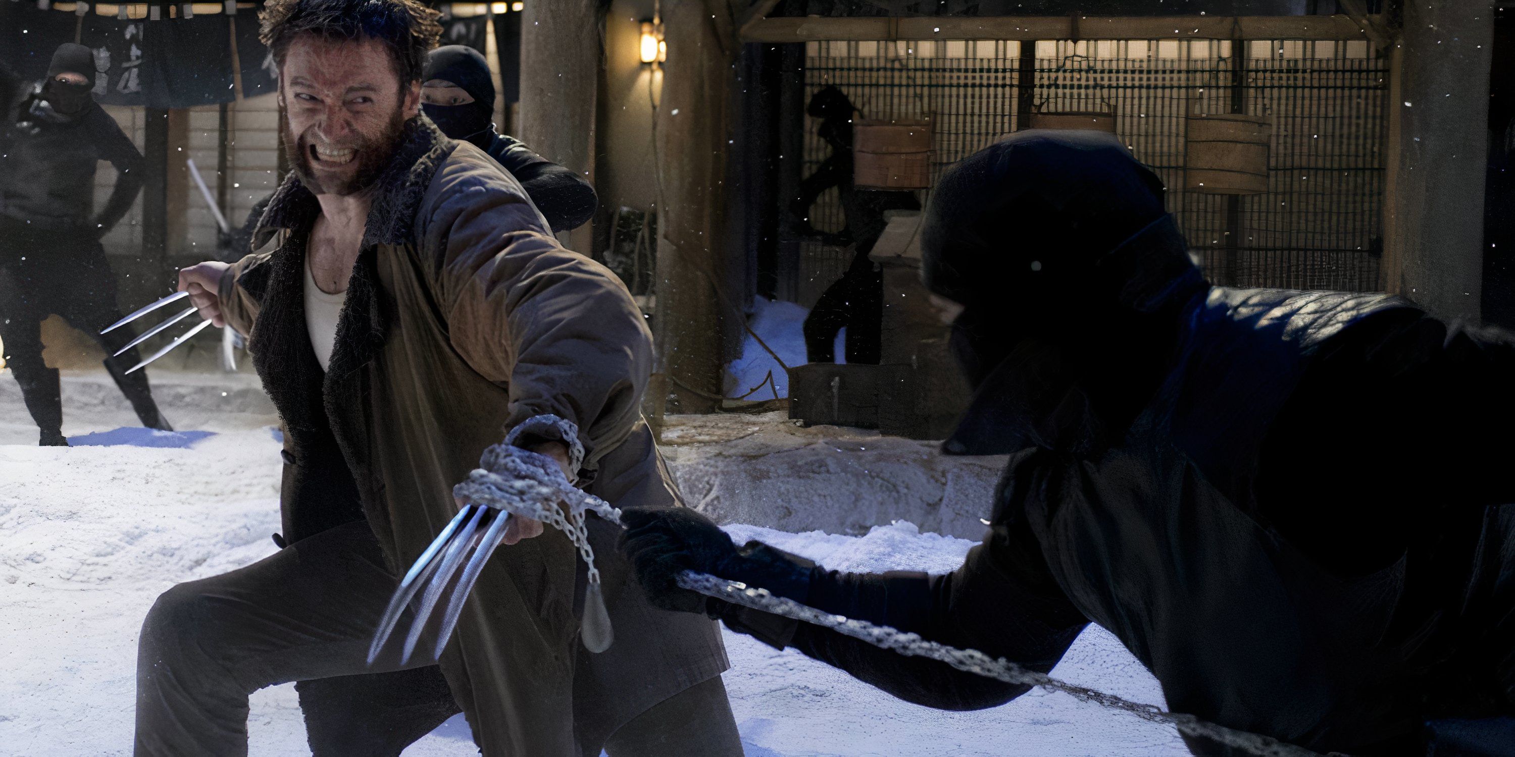 Logan pulls his claws out to fight ninjas in The Wolverine