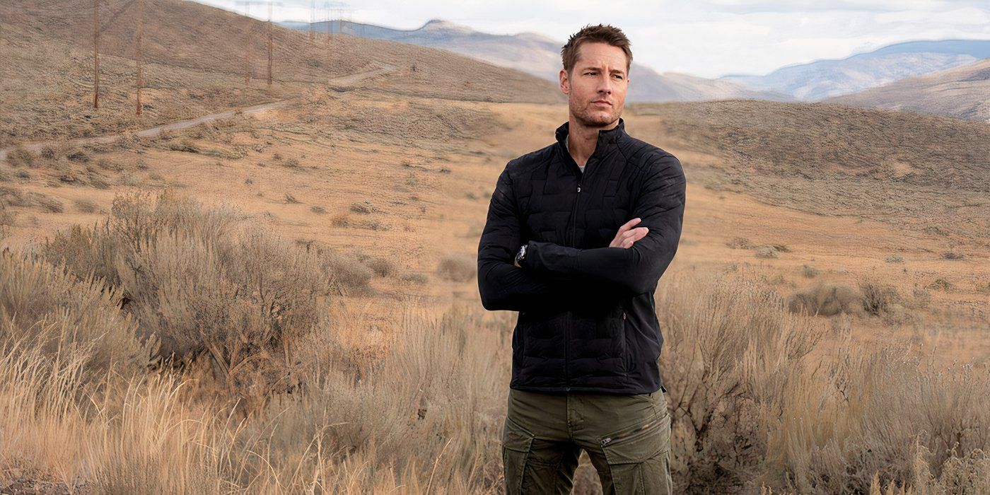 Colter standing in the middle of a field with his arms folded in the series Tracker.