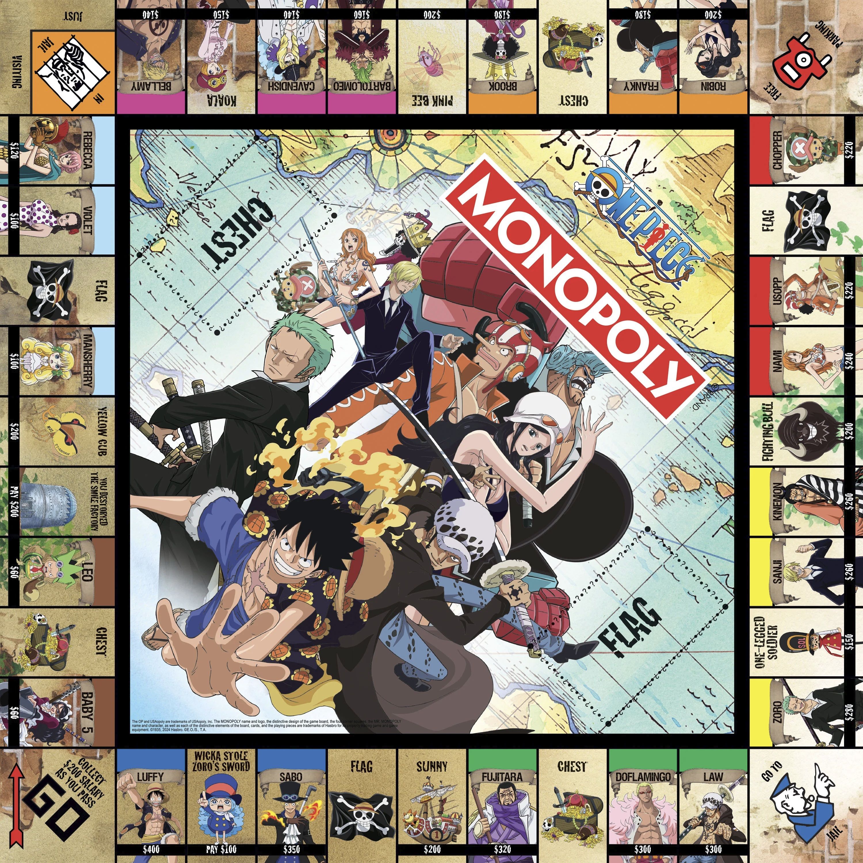 Official One Piece edition Monopoly showing exclusive game board
